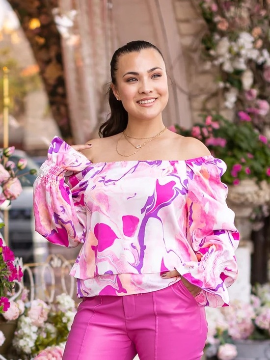 Grace And Emma Tops - Elegant Pink and Purple Women's Blouse